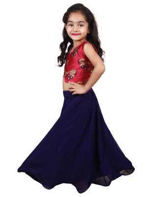 Navy-Blue Plain Georgette Stitched Lehenga 1