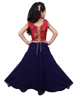 Navy-Blue Plain Georgette Stitched Lehenga 2