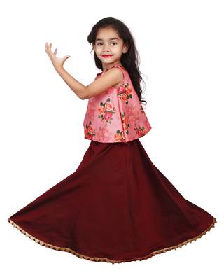 Maroon Plain Crepe Stitched Lehenga 1