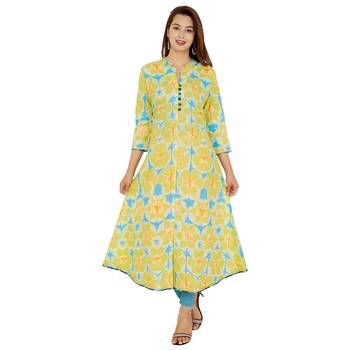 Green Tie Die Printed Cotton A-Line Kurta 1