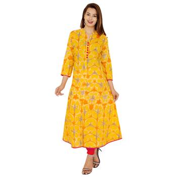 Yellow Tie Die Printed Cotton A-Line Kurta 1