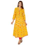 Yellow Tie Die Printed Cotton A-Line Kurta