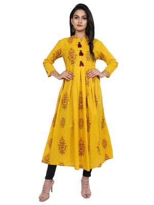 Yellow Floral Printed Cottton Kurta 1