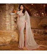 Pink embroidered Silk blend saree with blouse