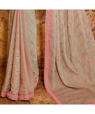 Pink embroidered Silk blend saree with blouse 3