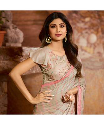 Pink embroidered Silk blend saree with blouse 4