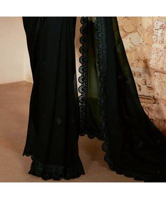 Black embroidered Georgette saree with blouse 3