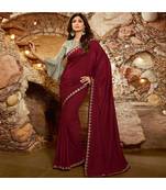 Maroon embroidered Silk blend saree with blouse