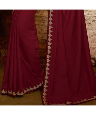 Maroon embroidered Silk blend saree with blouse 3