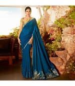 Blue embroidered Silk blend saree with blouse