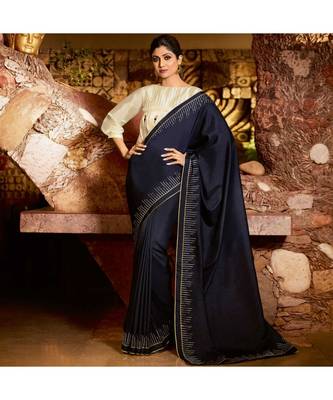 blue embroidered Silk blend saree with blouse 1