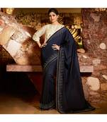 blue embroidered Silk blend saree with blouse