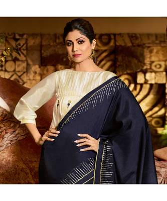 blue embroidered Silk blend saree with blouse 2