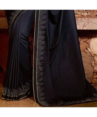 blue embroidered Silk blend saree with blouse 3