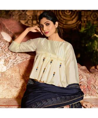 blue embroidered Silk blend saree with blouse 4