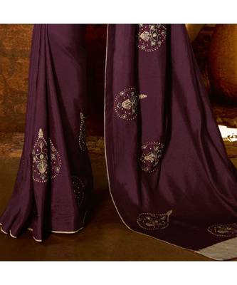 brown embroidered Silk blend saree with blouse 3