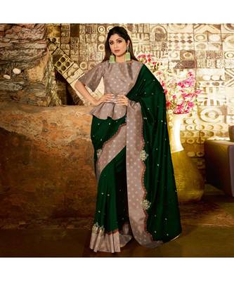 Green embroidered Silk blend saree with blouse 1