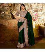 Green embroidered Silk blend saree with blouse