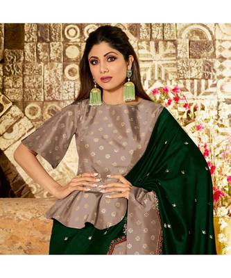 Green embroidered Silk blend saree with blouse 2