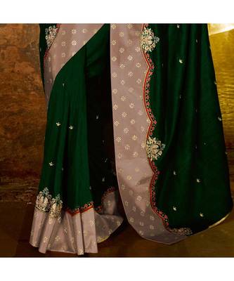 Green embroidered Silk blend saree with blouse 3