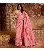 Pink embroidered Silk blend saree with blouse