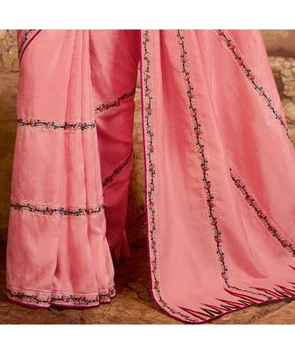 Pink embroidered Silk blend saree with blouse 3