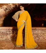 Yellow embroidered Silk blend saree with blouse