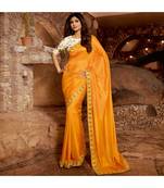 Mustard embroidered Silk blend saree with blouse
