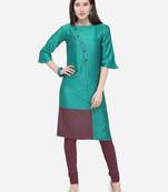 Teal green Plain Rayon Straight Kurti