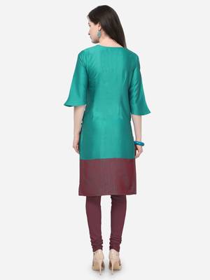 Teal green Plain Rayon Straight Kurti 2