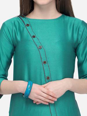 Teal green Plain Rayon Straight Kurti 4