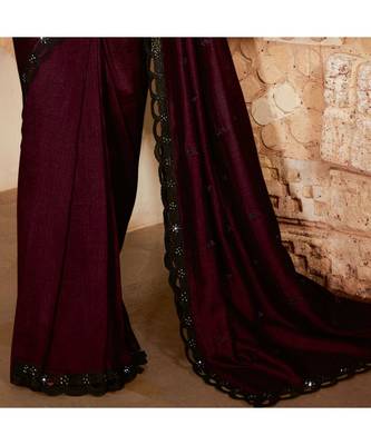 brown embroidered Silk blend saree with blouse 3
