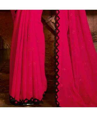Pink embroidered Georgette saree with blouse 3