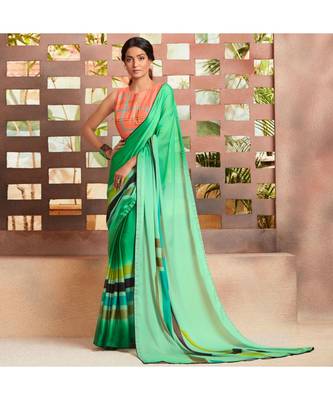 Green embroidered Georgette saree with blouse 1