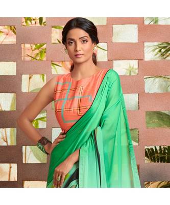 Green embroidered Georgette saree with blouse 2