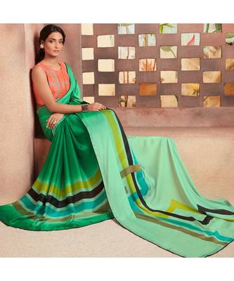 Green embroidered Georgette saree with blouse 4