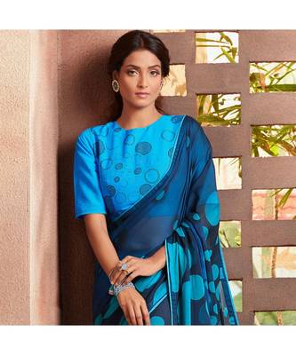 blue embroidered Georgette saree with blouse 2