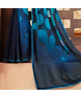 blue embroidered Georgette saree with blouse 3