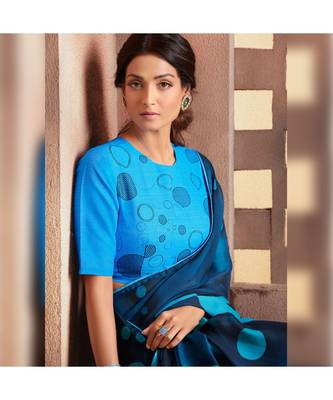 blue embroidered Georgette saree with blouse 4