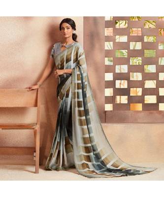 Grey embroidered Crepe saree with blouse 1