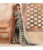 Grey embroidered Crepe saree with blouse