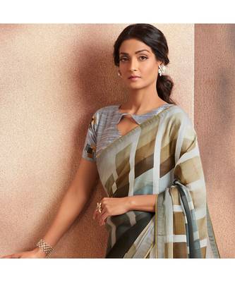 Grey embroidered Crepe saree with blouse 2