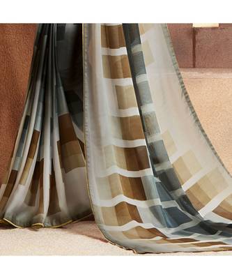 Grey embroidered Crepe saree with blouse 3