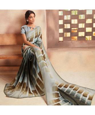 Grey embroidered Crepe saree with blouse 4