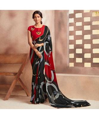 Black embroidered Georgette saree with blouse 1