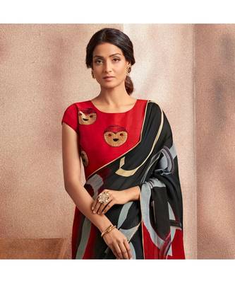 Black embroidered Georgette saree with blouse 2