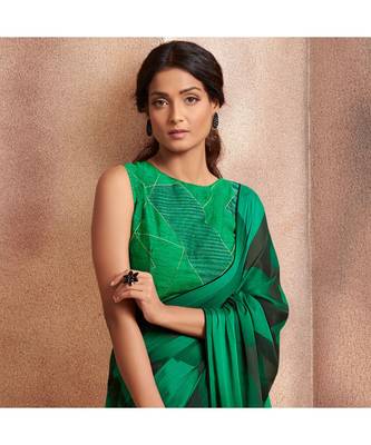 Green embroidered Georgette saree with blouse 2