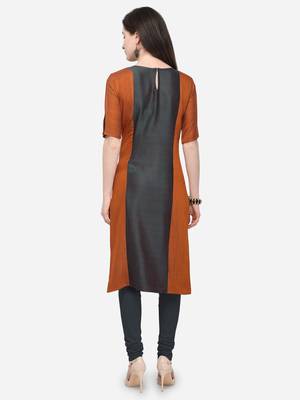 Orange Plain Rayon Straight Kurti 2