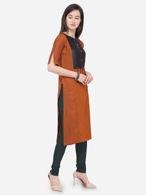 Orange Plain Rayon Straight Kurti 3