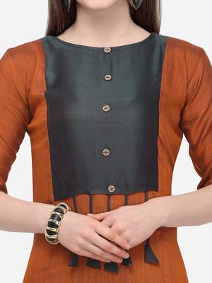 Orange Plain Rayon Straight Kurti 4